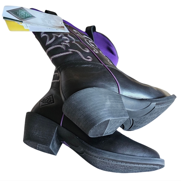 Western Square Toe Mid Calf MUCK Purple & Black Western Boots w BOX Size 6 NEW - Picture 6 of 16